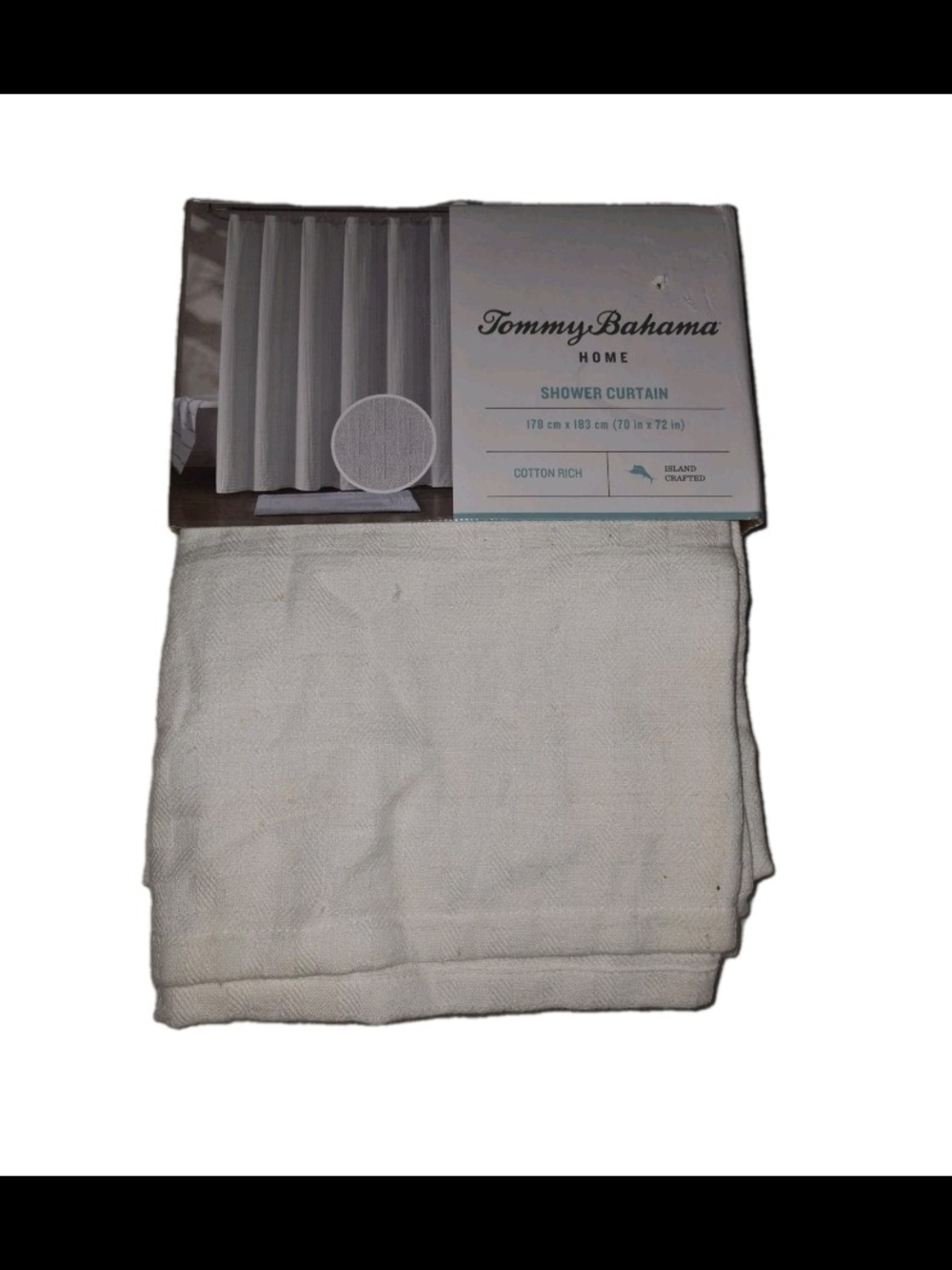 Tommy Bahama Home Woven white cotton rich Textured Shower Curtain 70 x 72